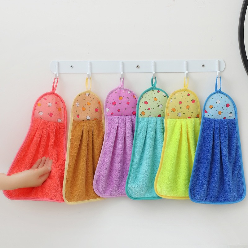 Print Coral Fleece Microfiber Hanging Hand Towel Cute Kids Washcoloths Quick Dry Thicken Cleaning Cloths Wipes Rags for Kitchen & Bathroom 38*30cm