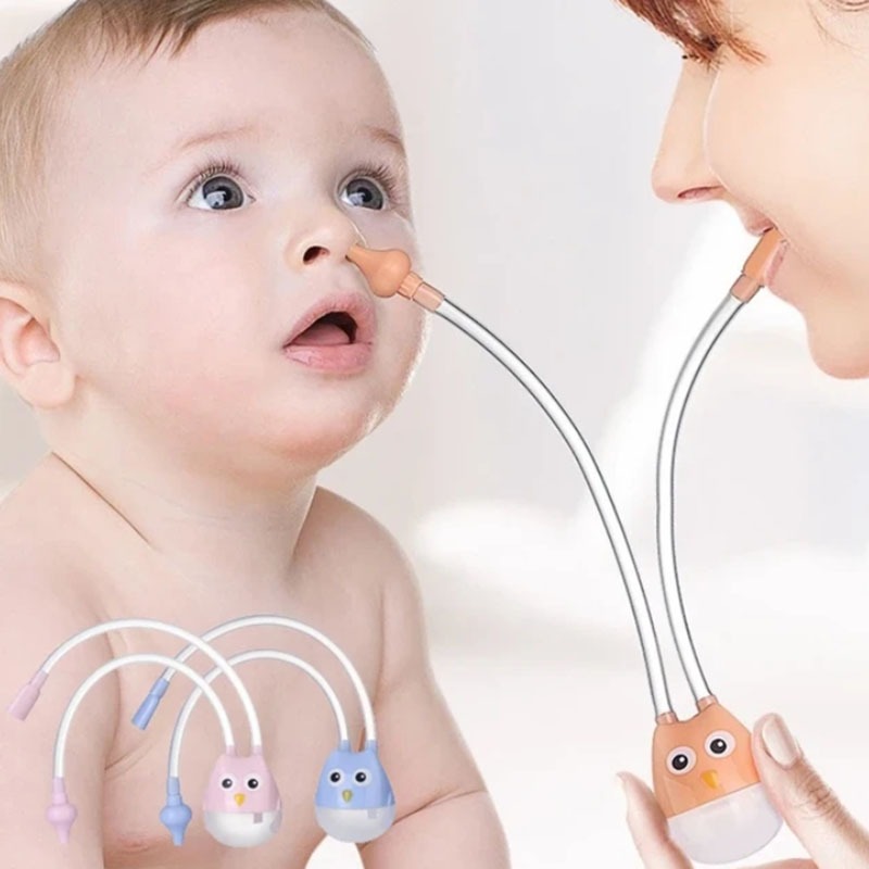 Newborn Baby Nasal Aspirator Owl Shape Comfortable Oral Suction Baby Safety Nose Cleaner Anti-reflux Silicone Snot Suction Pipe