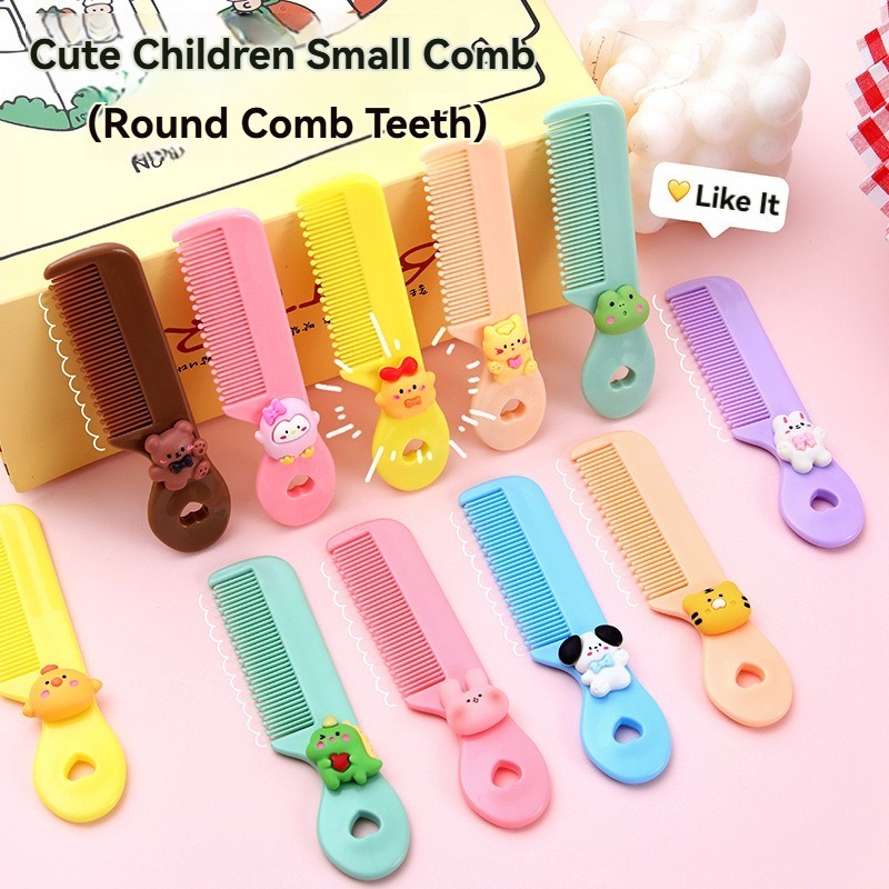 Cute Cartoon Portable Mini Comb for Children Bangs and Broken Hair Round Head Tooth Comb Multicolor Plastic Baby Comb Hair Brush for Sensitive Scalp Care Styling