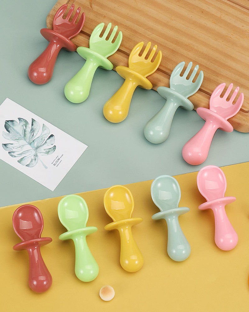 Baby Spoon and Fork Set Mini Short Handle Training Fork Spoon for Children Led Weaning Anti-Choke Toddler Silverware Cutlery