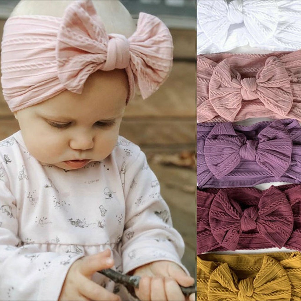 1Pcs Baby Nylon Headband with Textured Bows Soft Stretch Headwear Hairband Girls Wide Headscarf for Newborn Baby Hair Accessories