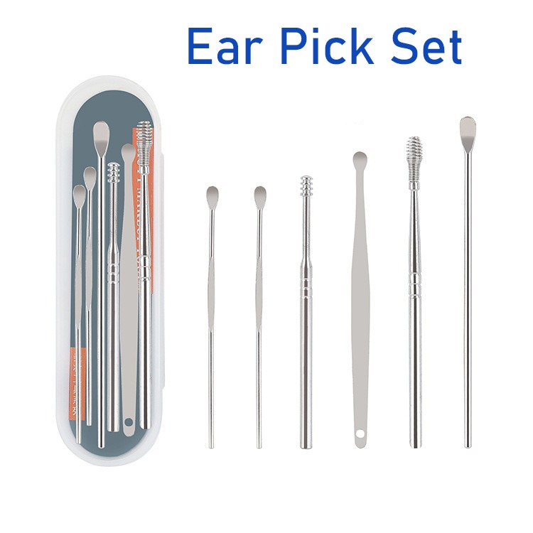 Small head goose stick with bamboo handle-rotates in the ear canal, soothes nerves by stimulating the next wall and massaging the ear cana, Stainless Steel Ear Pick Cleaner Set
