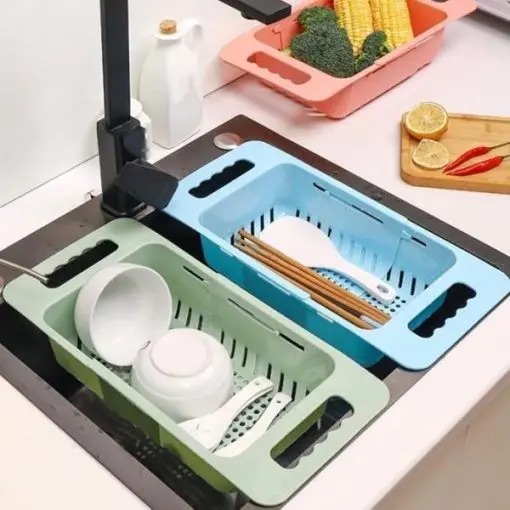 Over the Sink Collapsible Colander Strainer Expandable Basket Vegetable Fruit Washing Basket Strainer